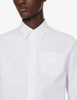 Prada Patch-pocket Regular-fit Cotton-poplin Shirt -AllSain Clothing Shop R04152252 WHITE ALT04