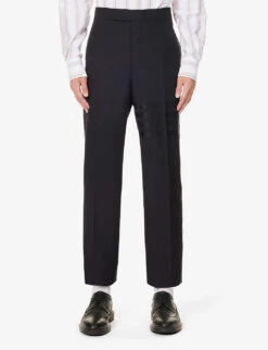Brand-embellished Slip-pocket Straight-leg Regular-fit Wool Trousers 7 Brand-embellished Slip-pocket Straight-leg Regular-fit Wool Trousers -AllSain Clothing Shop R04152291 DARKBLUE ALT02