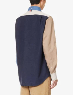 Colour-blocked Brand-patch Regular-fit Cotton-twill Shirt -AllSain Clothing Shop R04152297 OFFWHITE ALT03