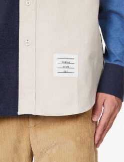 Colour-blocked Brand-patch Regular-fit Cotton-twill Shirt -AllSain Clothing Shop R04152297 OFFWHITE ALT04