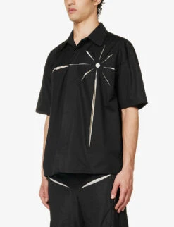 Origami Double-layered Laser-cut Boxy-fit Cotton Shirt -AllSain Clothing Shop R04152311 BLACK ALT02