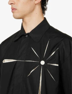 Origami Double-layered Laser-cut Boxy-fit Cotton Shirt -AllSain Clothing Shop R04152311 BLACK ALT04