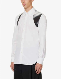 Alexander McQueen Harness Graphic-panel Regular-fit Cotton-poplin Shirt -AllSain Clothing Shop R04153544 WHITE ALT02