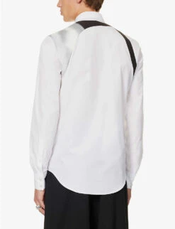 Alexander McQueen Harness Graphic-panel Regular-fit Cotton-poplin Shirt -AllSain Clothing Shop R04153544 WHITE ALT03