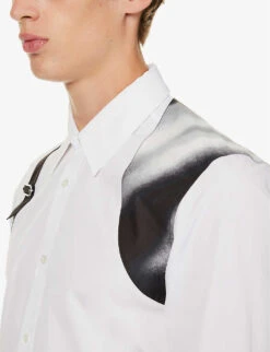 Alexander McQueen Harness Graphic-panel Regular-fit Cotton-poplin Shirt -AllSain Clothing Shop R04153544 WHITE ALT04