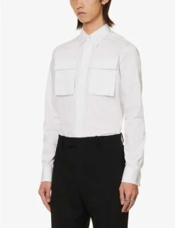 Alexander McQueen High Chest Flap-pocket Regular-fit Cotton-poplin Shirt -AllSain Clothing Shop R04153548 WHITE ALT02