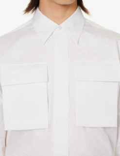 Alexander McQueen High Chest Flap-pocket Regular-fit Cotton-poplin Shirt -AllSain Clothing Shop R04153548 WHITE ALT05