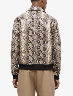 THE KOOPLES Python-effect Collared Leather Bomber Jacket -AllSain Clothing Shop R04154630 PYT04 ALT03