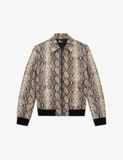 THE KOOPLES Python-effect Collared Leather Bomber Jacket