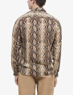 THE KOOPLES Snakeskin-print Straight-fit Woven Shirt -AllSain Clothing Shop R04159888 BEI01 ALT03
