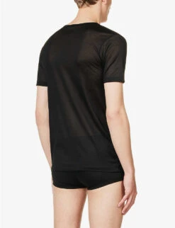 Royal Classic Semi-sheer Cotton-jersey T-shirt -AllSain Clothing Shop R04160557 BLACK ALT03