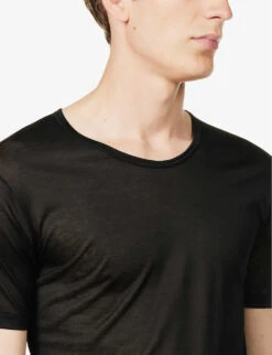 Royal Classic Semi-sheer Cotton-jersey T-shirt -AllSain Clothing Shop R04160557 BLACK ALT04