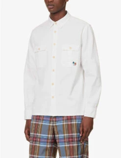 Zebra-embroidered Flap-pocket Regular-fit Organic-cotton Shirt -AllSain Clothing Shop R04161310 WHITE ALT02