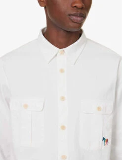 Zebra-embroidered Flap-pocket Regular-fit Organic-cotton Shirt -AllSain Clothing Shop R04161310 WHITE ALT04