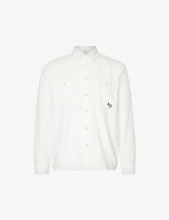 Zebra-embroidered Flap-pocket Regular-fit Organic-cotton Shirt