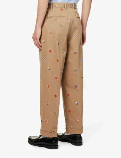 Lobster-embroidered Barrel-leg Mid-rise Cotton-blend Trousers 8 Lobster-embroidered Barrel-leg Mid-rise Cotton-blend Trousers -AllSain Clothing Shop R04162321 KHAKI ALT03