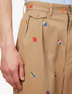 Lobster-embroidered Barrel-leg Mid-rise Cotton-blend Trousers 9 Lobster-embroidered Barrel-leg Mid-rise Cotton-blend Trousers -AllSain Clothing Shop R04162321 KHAKI ALT04