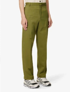 Twill-textured Jetted-pocket Tapered-leg Regular-fit Stretch Woven-blend Trousers -AllSain Clothing Shop R04162397 GREEN ALT02