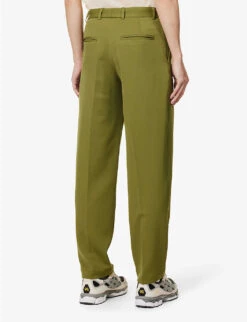 Twill-textured Jetted-pocket Tapered-leg Regular-fit Stretch Woven-blend Trousers -AllSain Clothing Shop R04162397 GREEN ALT03
