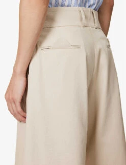 Culottes Pique-textured Cotton-blend Shorts -AllSain Clothing Shop R04162399 OATMEAL ALT04