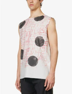 Raf Simons Abstract-print Raw-hem Sleeveless Cotton T-shirt 8 Raf Simons Abstract-print Raw-hem Sleeveless Cotton T-shirt -AllSain Clothing Shop R04163723 PEARL ALT02