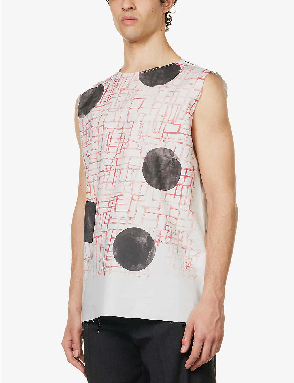 Raf Simons Abstract-print Raw-hem Sleeveless Cotton T-shirt 3 Raf Simons Abstract-print Raw-hem Sleeveless Cotton T-shirt - Image 3