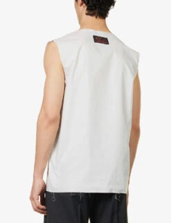 Raf Simons Abstract-print Raw-hem Sleeveless Cotton T-shirt 9 Raf Simons Abstract-print Raw-hem Sleeveless Cotton T-shirt -AllSain Clothing Shop R04163723 PEARL ALT03