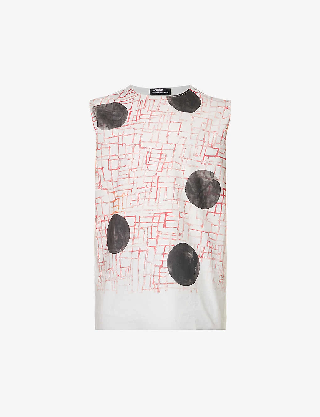 Raf Simons Abstract-print Raw-hem Sleeveless Cotton T-shirt 1 Raf Simons Abstract-print Raw-hem Sleeveless Cotton T-shirt
