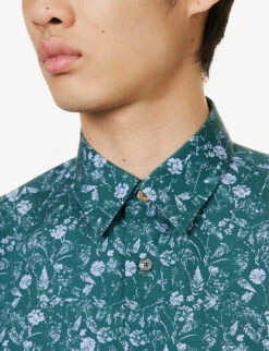 PAUL SMITH Floral-print Regular-fit Cotton Shirt 10 PAUL SMITH Floral-print Regular-fit Cotton Shirt -AllSain Clothing Shop R04165121 PETROLBLUE ALT04
