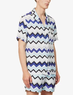 Missoni Zig-zag Pattern Camp-collar Relaxed-fit Woven Shirt -AllSain Clothing Shop R04165471 BLUEGREYWHITE ALT02