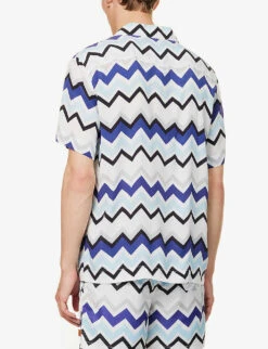 Missoni Zig-zag Pattern Camp-collar Relaxed-fit Woven Shirt -AllSain Clothing Shop R04165471 BLUEGREYWHITE ALT03