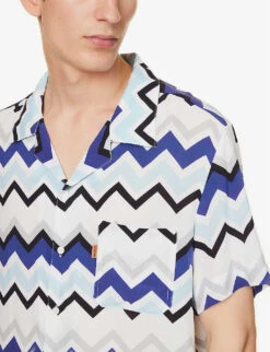 Missoni Zig-zag Pattern Camp-collar Relaxed-fit Woven Shirt -AllSain Clothing Shop R04165471 BLUEGREYWHITE ALT04
