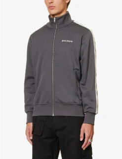 Palm Angels Funnel-neck Brand-print Regular-fit Woven Tracksuit Jacket -AllSain Clothing Shop R04166086 DARKGREYWHITE ALT02