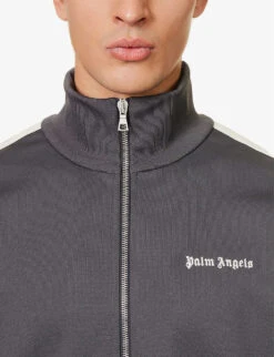 Palm Angels Funnel-neck Brand-print Regular-fit Woven Tracksuit Jacket -AllSain Clothing Shop R04166086 DARKGREYWHITE ALT04