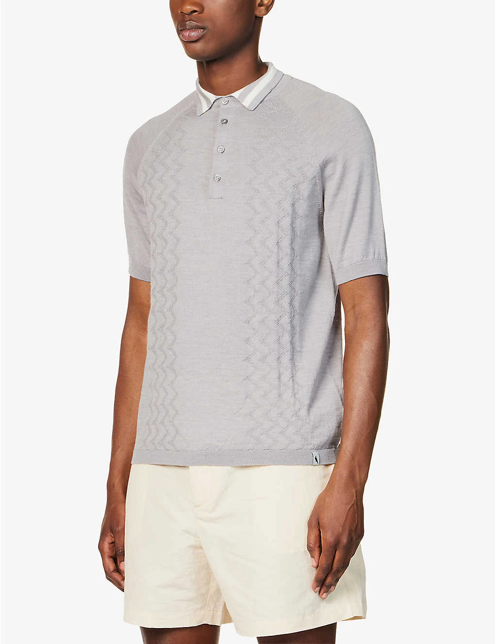 Short-sleeved Branded-tab Wool Polo Shirt 3 Short-sleeved Branded-tab Wool Polo Shirt - Image 3