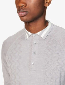 Short-sleeved Branded-tab Wool Polo Shirt 10 Short-sleeved Branded-tab Wool Polo Shirt -AllSain Clothing Shop R04167227 GREY ALT04