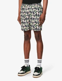 Represent Floral Drawstring-waist Stretch-woven Shorts -AllSain Clothing Shop R04167328 BLACK ALT02