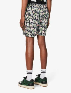 Represent Floral Drawstring-waist Stretch-woven Shorts -AllSain Clothing Shop R04167328 BLACK ALT03