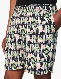 Represent Floral Drawstring-waist Stretch-woven Shorts -AllSain Clothing Shop R04167328 BLACK ALT04