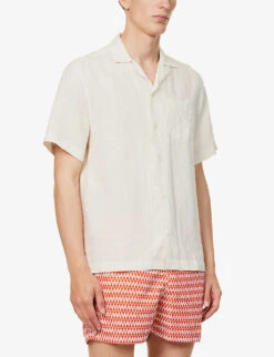 Camp-collar Patch-pocket Regular-fit Linen Shirt -AllSain Clothing Shop R04167470 STRAW ALT02