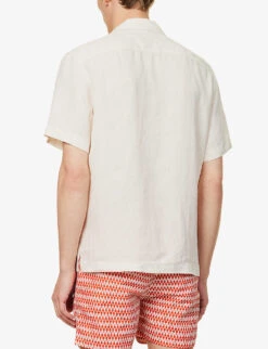 Camp-collar Patch-pocket Regular-fit Linen Shirt -AllSain Clothing Shop R04167470 STRAW ALT03