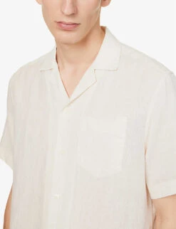 Camp-collar Patch-pocket Regular-fit Linen Shirt -AllSain Clothing Shop R04167470 STRAW ALT04