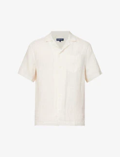 Camp-collar Patch-pocket Regular-fit Linen Shirt