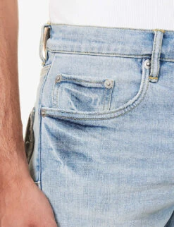 Faded-wash Brand-patch Denim Shorts -AllSain Clothing Shop R04168527 LTINDIGO ALT04