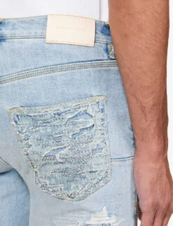 Faded-wash Brand-patch Denim Shorts -AllSain Clothing Shop R04168527 LTINDIGO ALT05