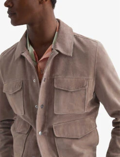 Reiss Ballina Patch-pocket Suede Jacket -AllSain Clothing Shop R04168849 TAUPE ALT04