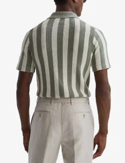Reiss Tortolli Cuban-collar Stripe-pattern Cotton Shirt -AllSain Clothing Shop R04169276 ECRUSAGE ALT03