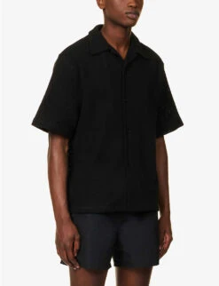 Loose-weave Brand-embroidered Cotton Shirt -AllSain Clothing Shop R04171596 BLACK ALT02