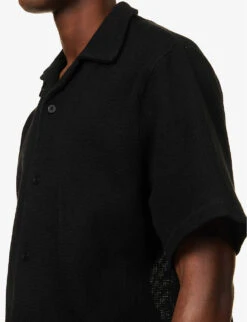 Loose-weave Brand-embroidered Cotton Shirt -AllSain Clothing Shop R04171596 BLACK ALT04