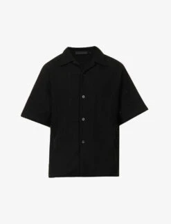 Loose-weave Brand-embroidered Cotton Shirt